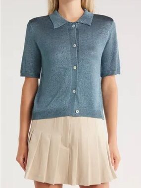 84. Jason Wu • NWT $88 Short-Sleeve Button Polo Cardigan Dusty Blue PTP 19”-21”